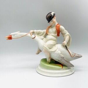 Herend Boy Riding Goose Figurine 5515 Hand Painted Porcelain